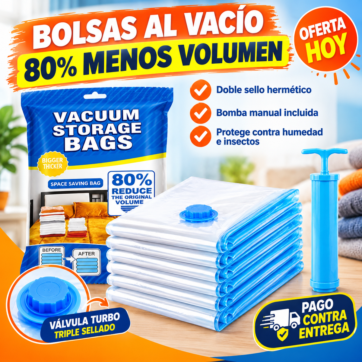 Bolsas al Vacío con Bomba | Ahorra Hasta 80% de Espacio