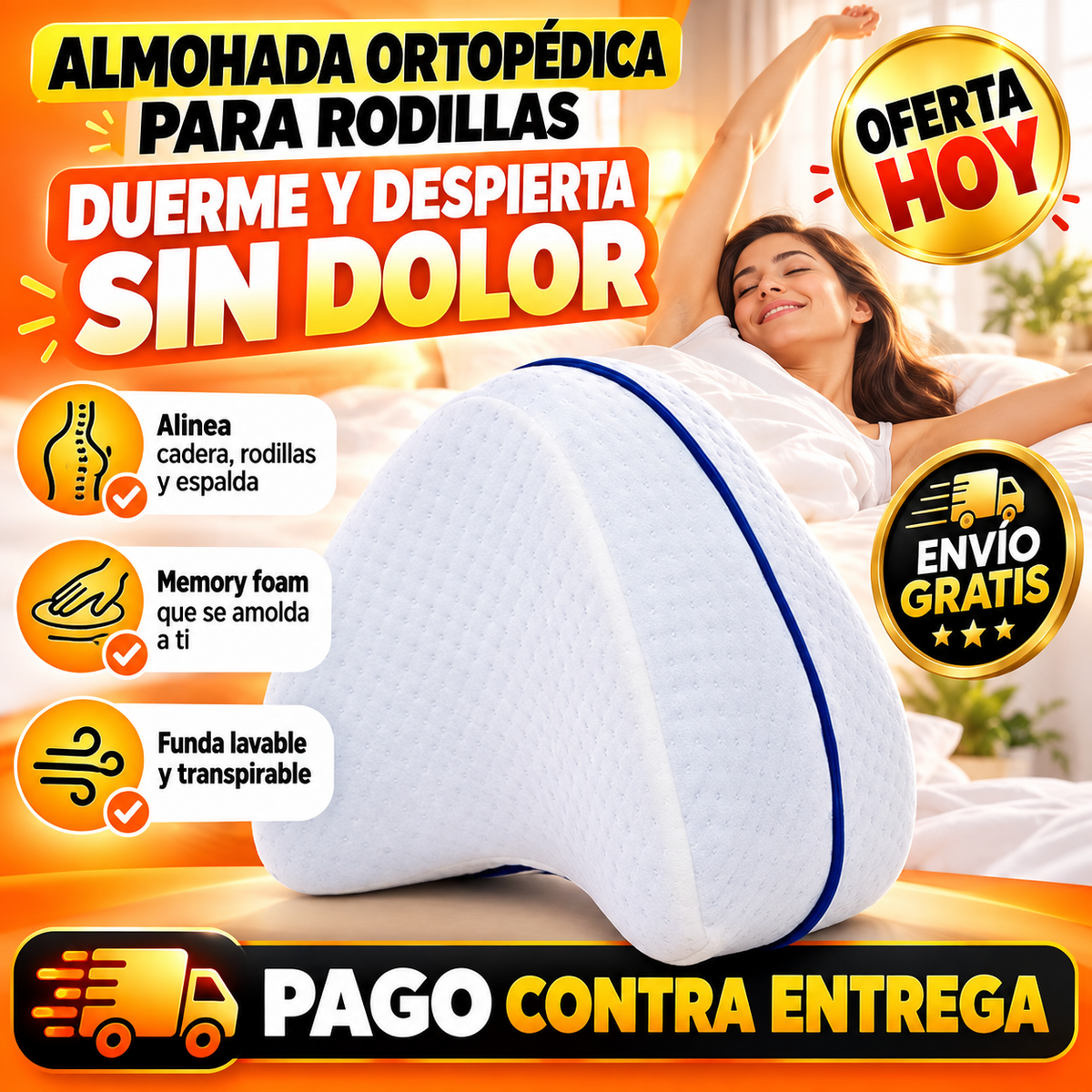Almohada Ortopédica para Piernas | Duerme Sin Dolor de Cadera y Rodillas