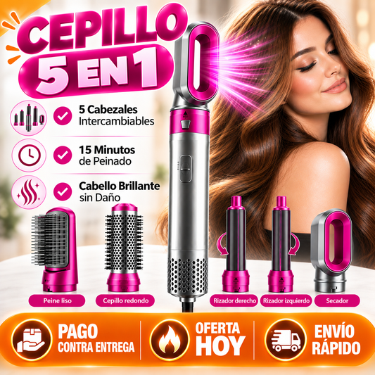 Cepillo 5 En 1 | Cabello Liso, Rizado y Voluminoso en Minutos