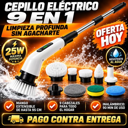 Cepillo Eléctrico 9 en 1 | Limpieza Profunda Sin Agacharte